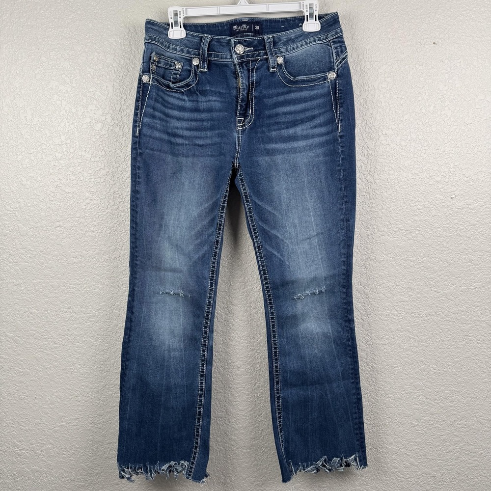 Miss Me Womens 30x26 Mid-Rise Bootcut Jeans Embellished Distressed M3587B